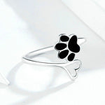 Anello femminile in argento sterling S925 con stampa di zampa di animale, anello aperto gocciolante