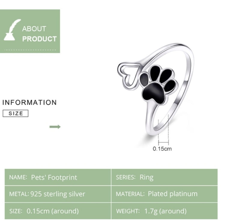 Anello femminile in argento sterling S925 con stampa di zampa di animale, anello aperto gocciolante