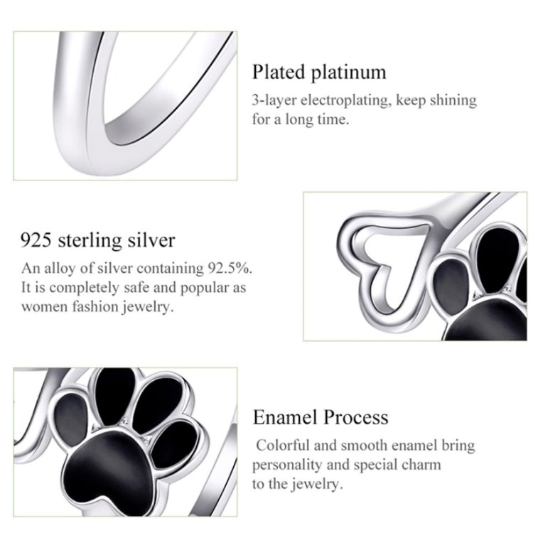 Anello femminile in argento sterling S925 con stampa di zampa di animale, anello aperto gocciolante