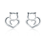 Semplici orecchini di gatto in argento semplice Orecchini femminili vuoti in argento sterling Gioielli in argento per piccoli animali, SCE271