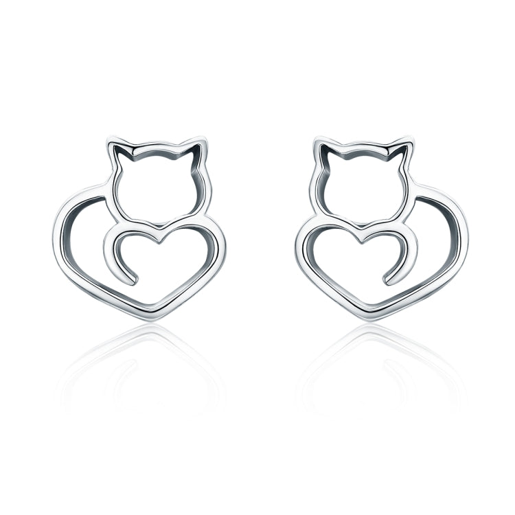 Semplici orecchini di gatto in argento semplice Orecchini femminili vuoti in argento sterling Gioielli in argento per piccoli animali, SCE271