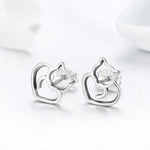 Semplici orecchini di gatto in argento semplice Orecchini femminili vuoti in argento sterling Gioielli in argento per piccoli animali, SCE271