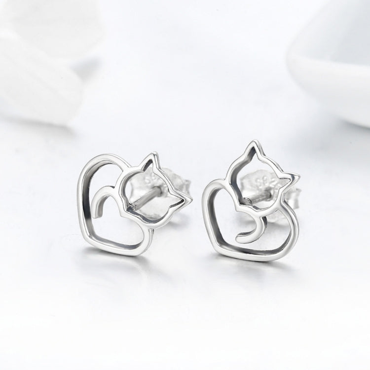 Semplici orecchini di gatto in argento semplice Orecchini femminili vuoti in argento sterling Gioielli in argento per piccoli animali, SCE271