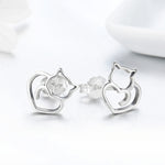 Semplici orecchini di gatto in argento semplice Orecchini femminili vuoti in argento sterling Gioielli in argento per piccoli animali, SCE271