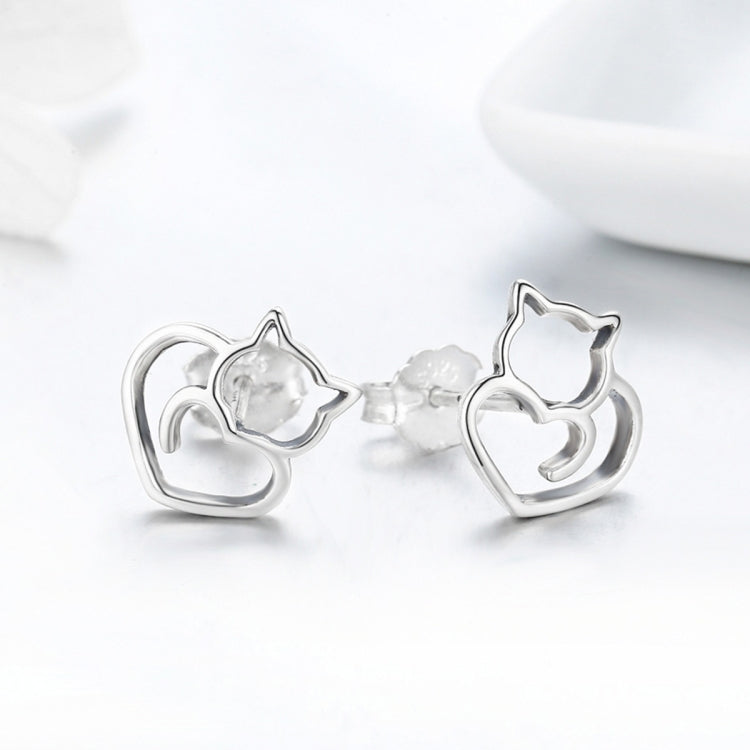 Semplici orecchini di gatto in argento semplice Orecchini femminili vuoti in argento sterling Gioielli in argento per piccoli animali, SCE271