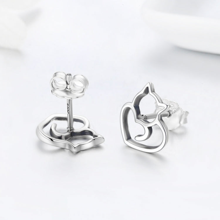Semplici orecchini di gatto in argento semplice Orecchini femminili vuoti in argento sterling Gioielli in argento per piccoli animali, SCE271