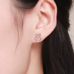 Semplici orecchini di gatto in argento semplice Orecchini femminili vuoti in argento sterling Gioielli in argento per piccoli animali, SCE271