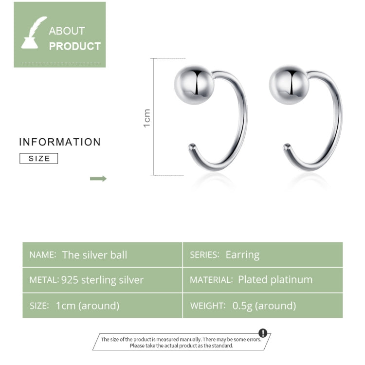 Orecchini in argento sterling Orecchini semplici placcati in platino Orecchini a sfera temperamento piccoli, SCE782-A