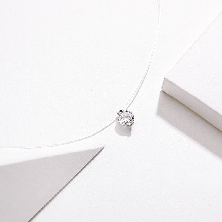 Collana con linea di pesce invisibile Collana con pendente in zircone Collana in argento sterling S925, SCN332