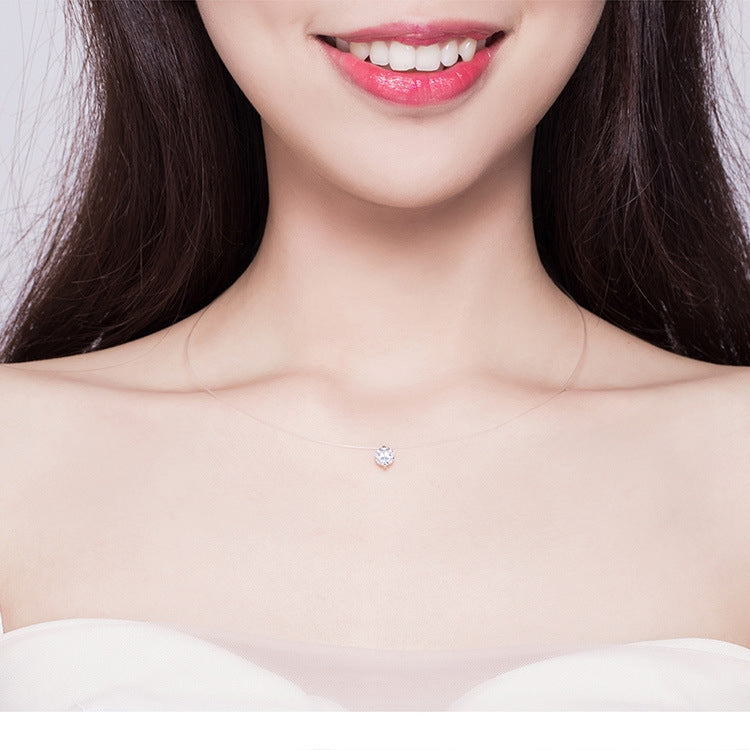 Collana con linea di pesce invisibile Collana con pendente in zircone Collana in argento sterling S925, SCN332