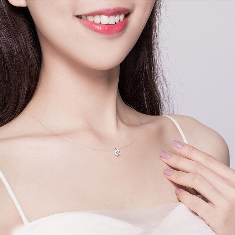 Collana con linea di pesce invisibile Collana con pendente in zircone Collana in argento sterling S925, SCN332