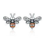 Orecchini in argento sterling S925 Orecchini femminili intarsiati con ape, White, Gold