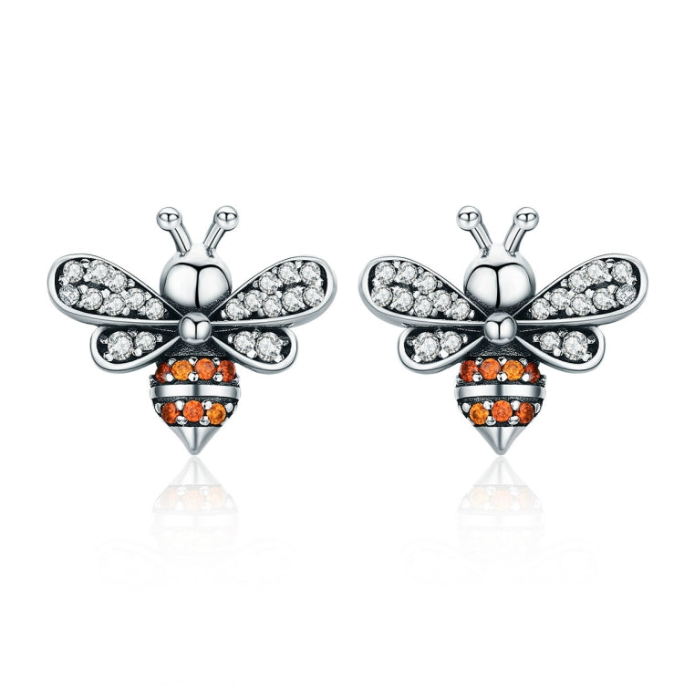 Orecchini in argento sterling S925 Orecchini femminili intarsiati con ape, White, Gold
