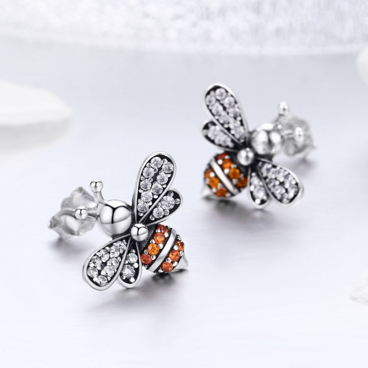 Orecchini in argento sterling S925 Orecchini femminili intarsiati con ape, White, Gold