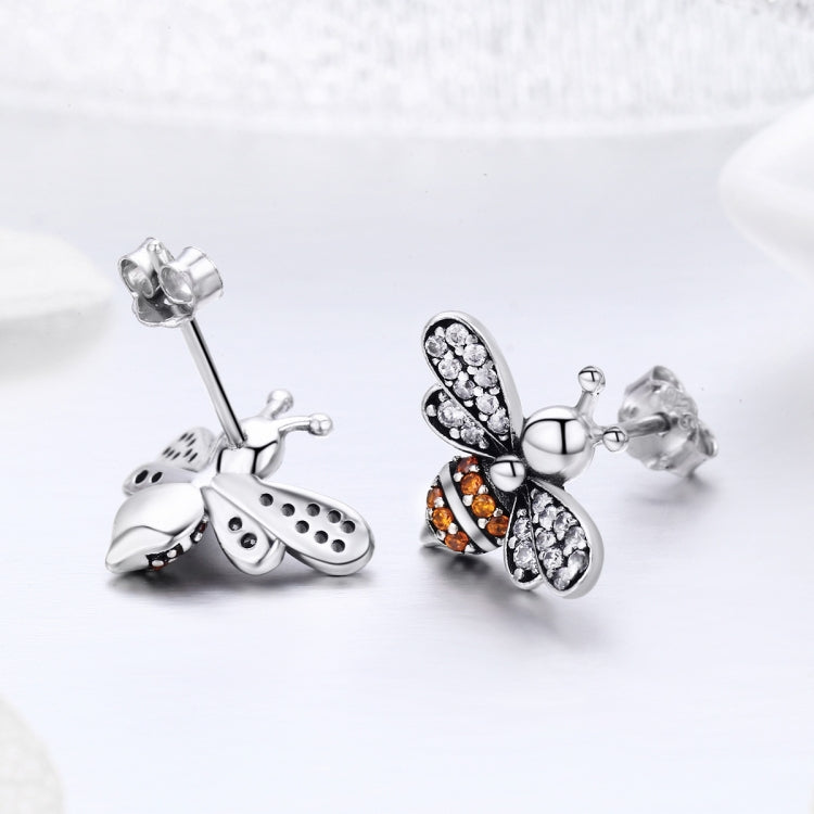 Orecchini in argento sterling S925 Orecchini femminili intarsiati con ape, White, Gold