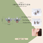 Orecchini in argento sterling S925 Orecchini femminili intarsiati con ape, White, Gold