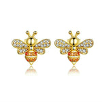 Orecchini in argento sterling S925 Orecchini femminili intarsiati con ape, White, Gold