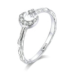Anello aperto retrò alla moda Anello in argento sterling S925 con stella e luna placcato platino con zirconi, SCR638