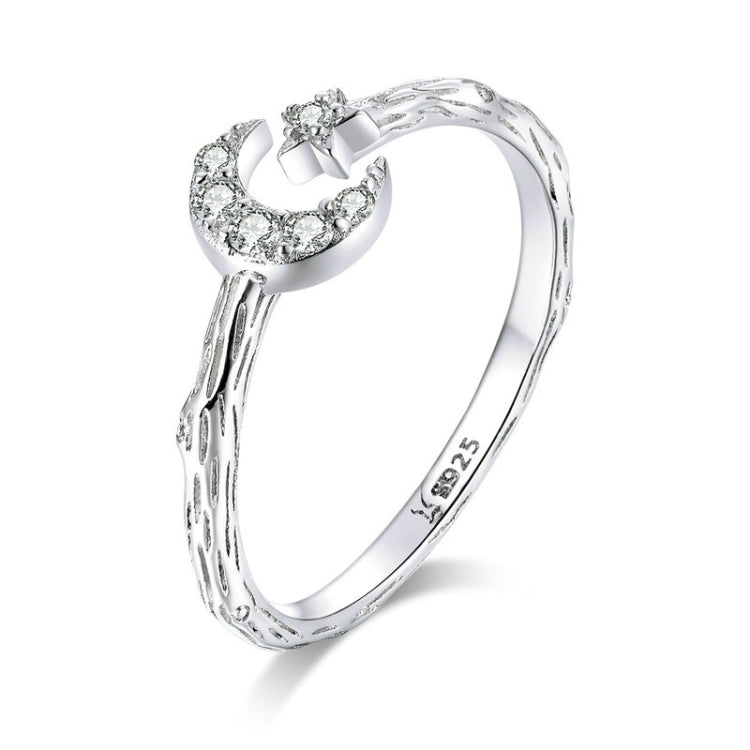 Anello aperto retrò alla moda Anello in argento sterling S925 con stella e luna placcato platino con zirconi, SCR638
