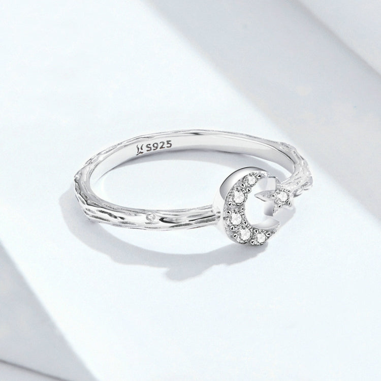 Anello aperto retrò alla moda Anello in argento sterling S925 con stella e luna placcato platino con zirconi, SCR638