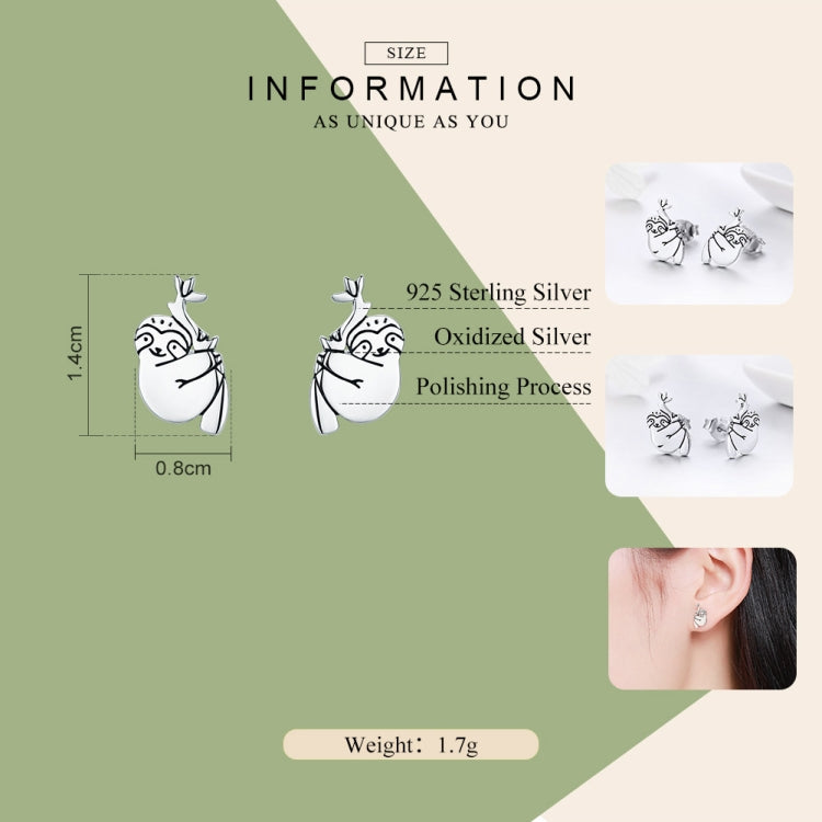 Orecchini di bradipo animale Orecchini semplici in argento sterling, SCE327