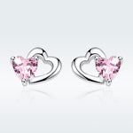 Orecchini in argento sterling S925 a forma di cuore con pietre preziose, SCE090
