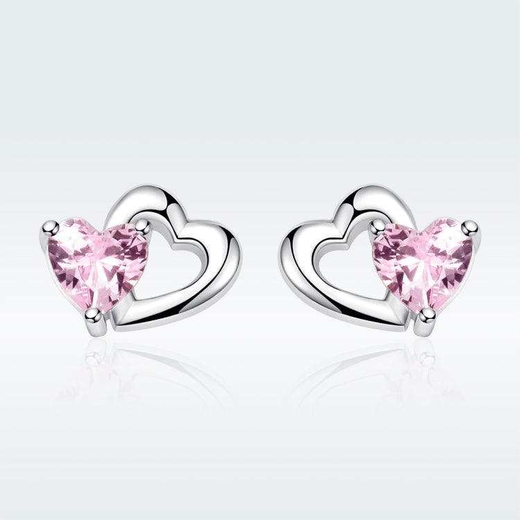 Orecchini in argento sterling S925 a forma di cuore con pietre preziose, SCE090