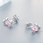 Orecchini in argento sterling S925 a forma di cuore con pietre preziose, SCE090