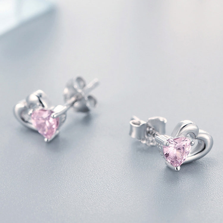 Orecchini in argento sterling S925 a forma di cuore con pietre preziose, SCE090