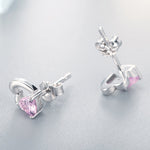 Orecchini in argento sterling S925 a forma di cuore con pietre preziose, SCE090