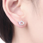 Orecchini in argento sterling S925 a forma di cuore con pietre preziose, SCE090