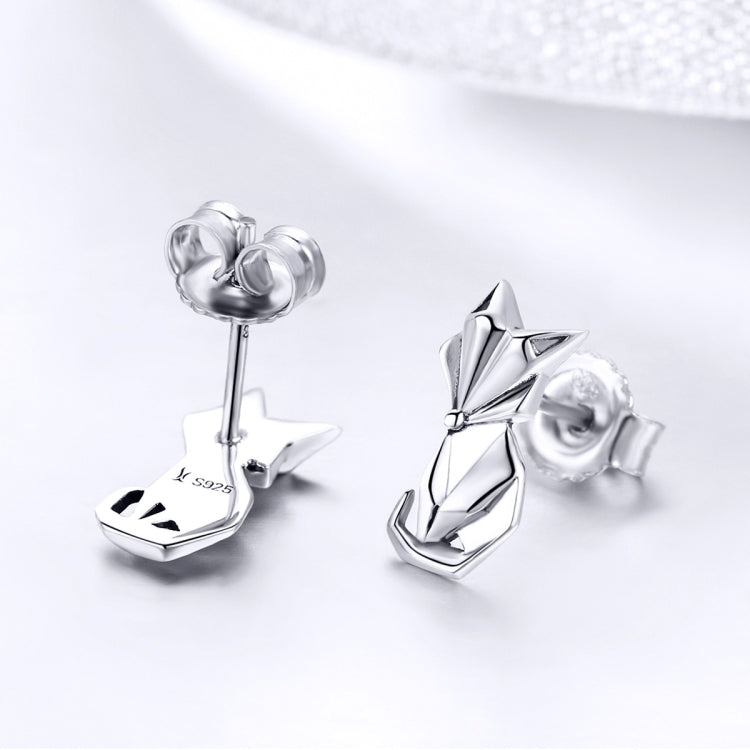 S925 Orecchini animali Gioielli Origami Volpe Orecchini per ragazze in argento sterling, SCE526