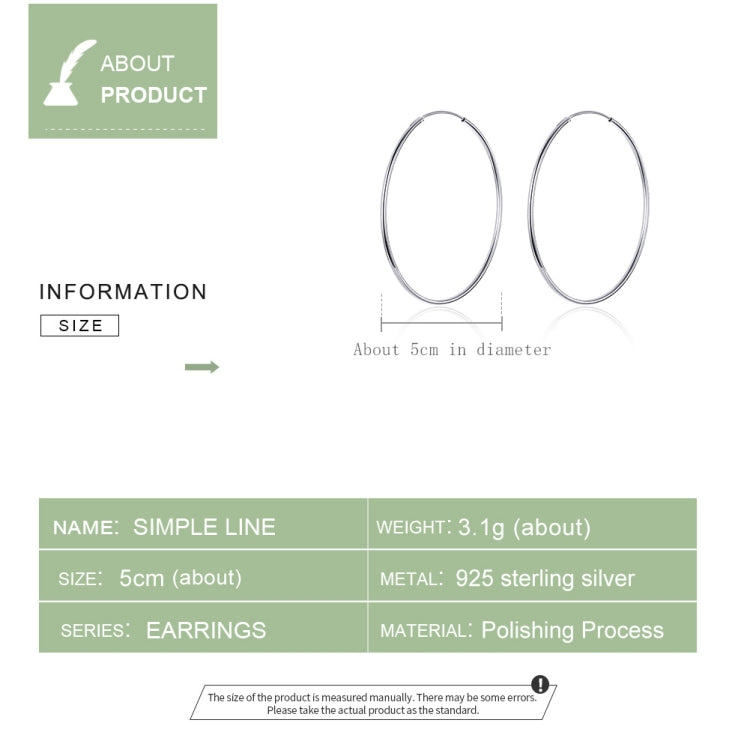 Orecchini a cerchio grande Orecchini semplici in argento sterling S925 placcato platino, SCE711