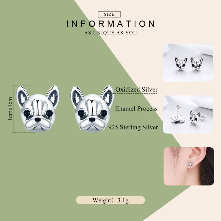 Orecchini animali in argento sterling S925 Orecchini in argento semplice Bulldog, SCE283
