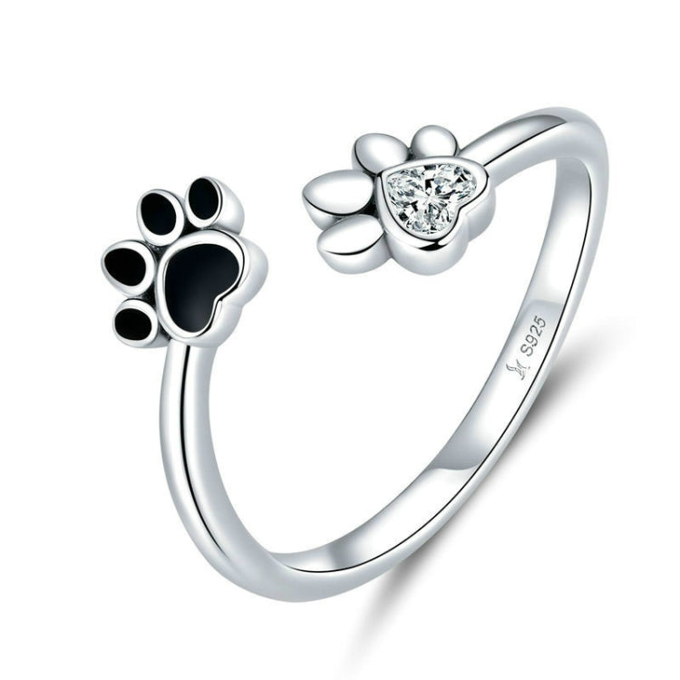 Anello aperto in argento sterling con stampa zampa nero