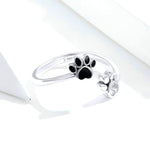 Anello aperto con stampa zampa di animale domestico in argento sterling S925 Anello gocciolante nero, SCR605