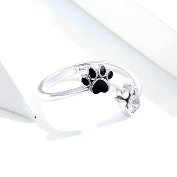 Anello aperto con stampa zampa di animale domestico in argento sterling S925 Anello gocciolante nero, SCR605