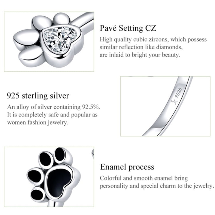 Anello aperto con stampa zampa di animale domestico in argento sterling S925 Anello gocciolante nero, SCR605