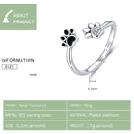 Anello aperto con stampa zampa di animale domestico in argento sterling S925 Anello gocciolante nero, SCR605