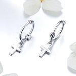 Orecchini a croce Orecchini in argento sterling placcato platino S925 Orecchini semplici da donna per uomo, SCE547