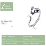 Anello aperto in argento sterling S925 Anello con ratto zodiacale di Capodanno, SCR632