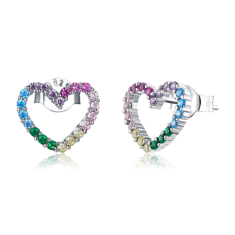 Orecchini arcobaleno in argento sterling S925 con zirconi a forma di cuore Accessori per ragazze, SCE891