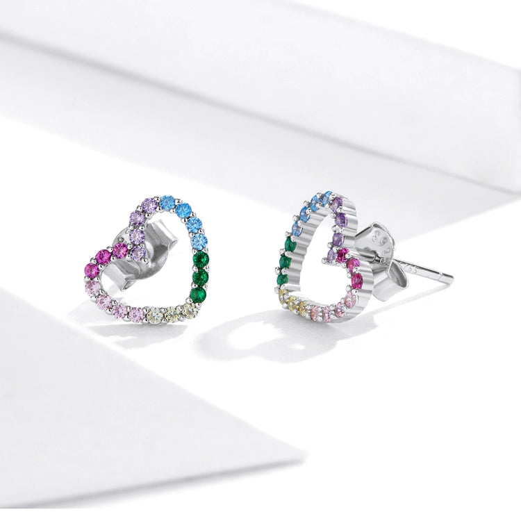 Orecchini arcobaleno in argento sterling S925 con zirconi a forma di cuore Accessori per ragazze, SCE891