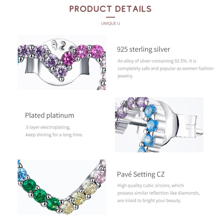 Orecchini arcobaleno in argento sterling S925 con zirconi a forma di cuore Accessori per ragazze, SCE891