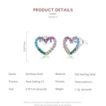 Orecchini arcobaleno in argento sterling S925 con zirconi a forma di cuore Accessori per ragazze, SCE891