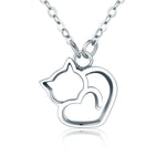 Collana da donna in argento sterling S925 con simpatico gatto con collana in argento semplice intarsiato con zirconi, SCN188