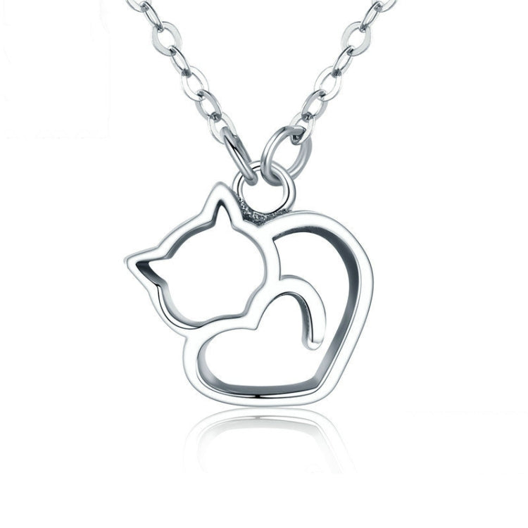 Collana da donna in argento sterling S925 con simpatico gatto con collana in argento semplice intarsiato con zirconi, SCN188
