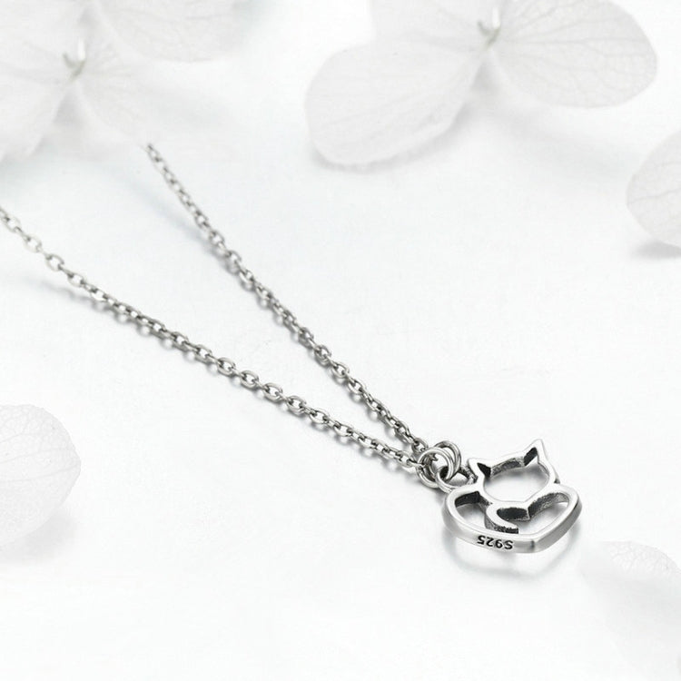 Collana da donna in argento sterling S925 con simpatico gatto con collana in argento semplice intarsiato con zirconi, SCN188