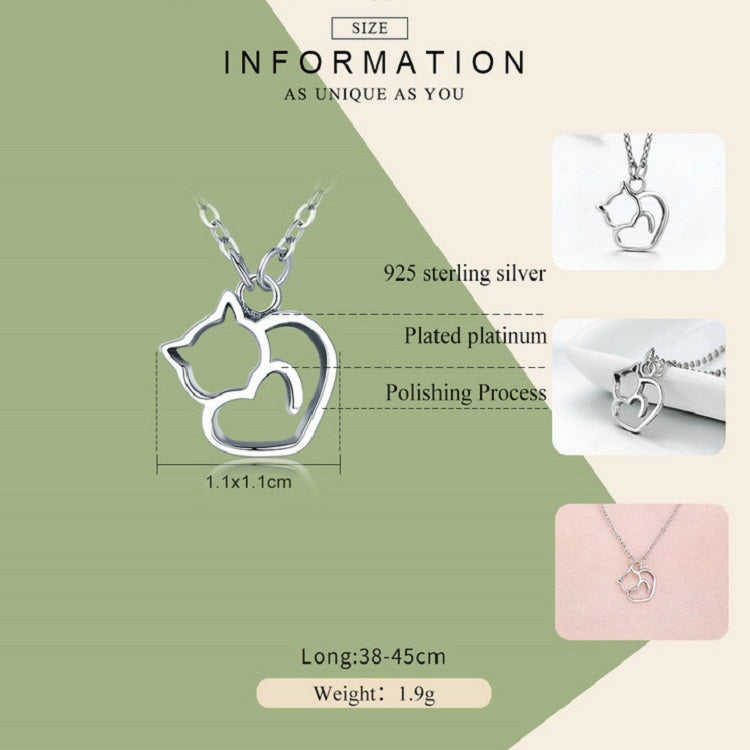 Collana da donna in argento sterling S925 con simpatico gatto con collana in argento semplice intarsiato con zirconi, SCN188
