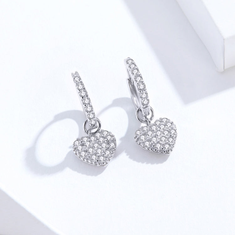 Orecchini a forma di cuore Orecchini con zirconi Orecchini a bottone in argento sterling S925, SCE821